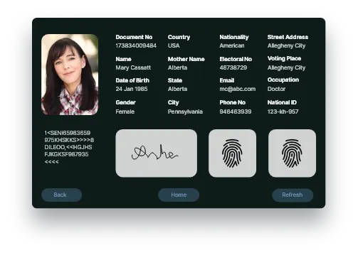 Biometric user information displayed on a screen