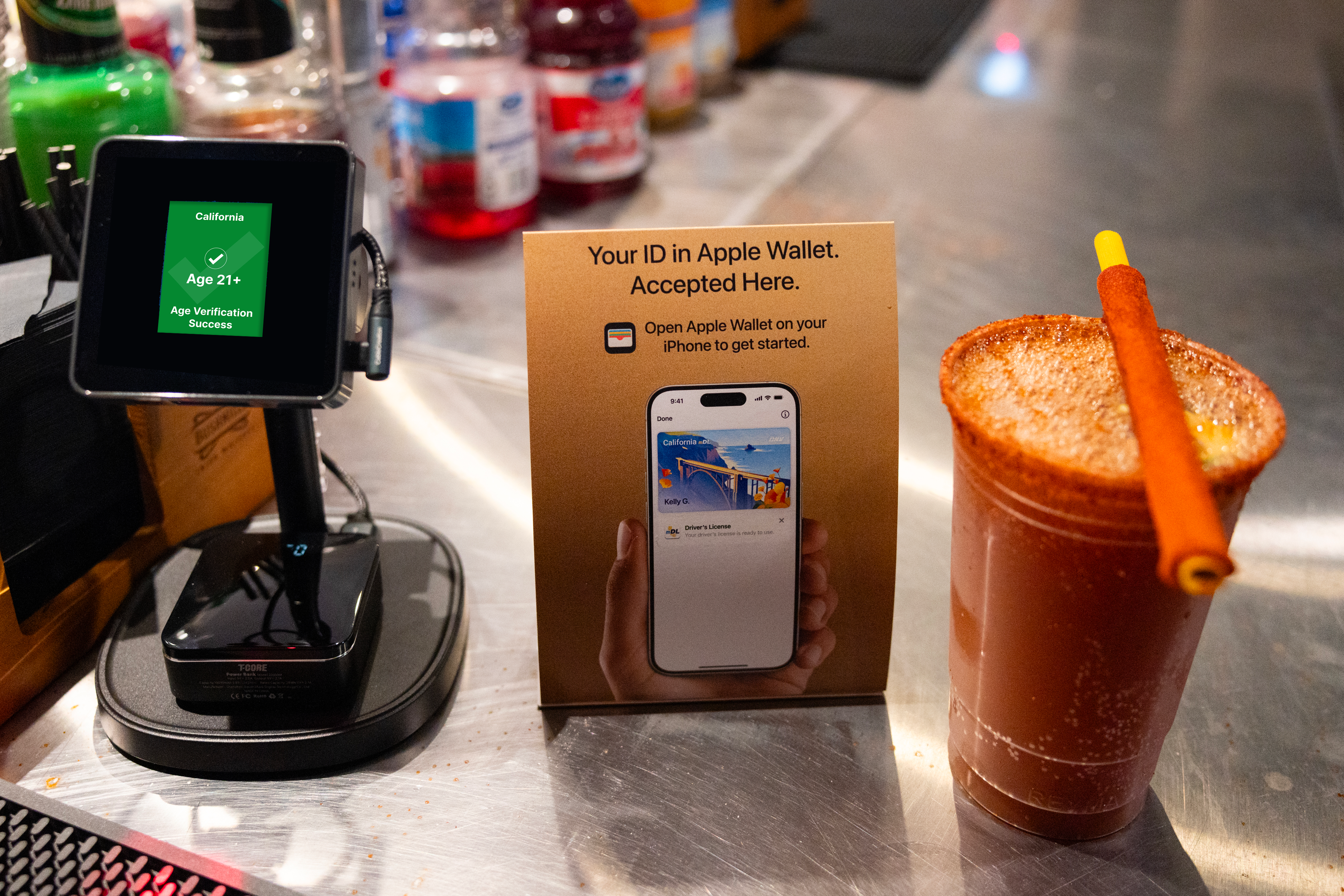 Tap2iD Verifier device with Apple Wallet signage at BMO Stadium concession