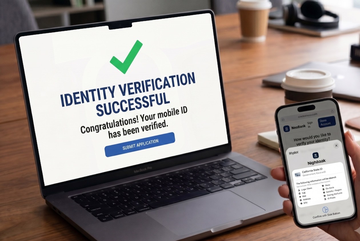 Identity Verified — desktop and mobile NeoBank verification