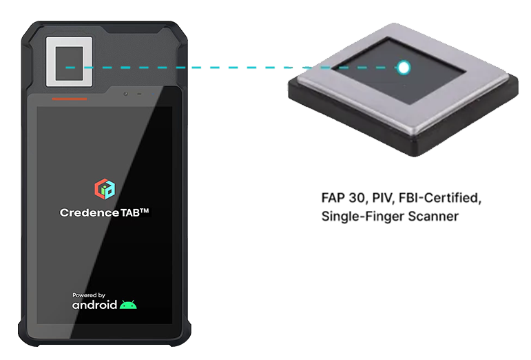 CredenceTAB4 with FAP 30 fingerprint scanner