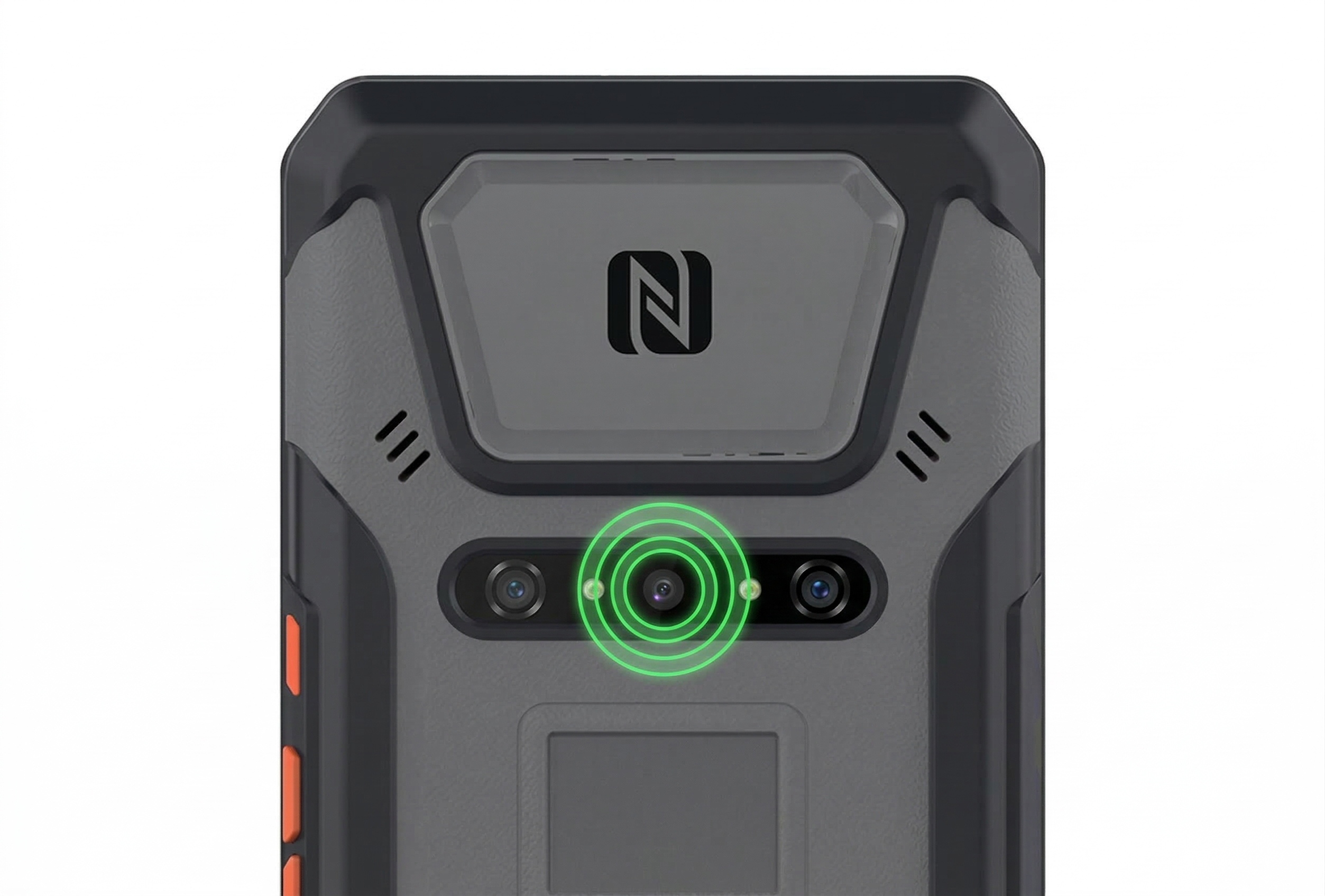 CredenceTAB4™ rear view showing 16+ MP dual camera with LED flash and NFC reader